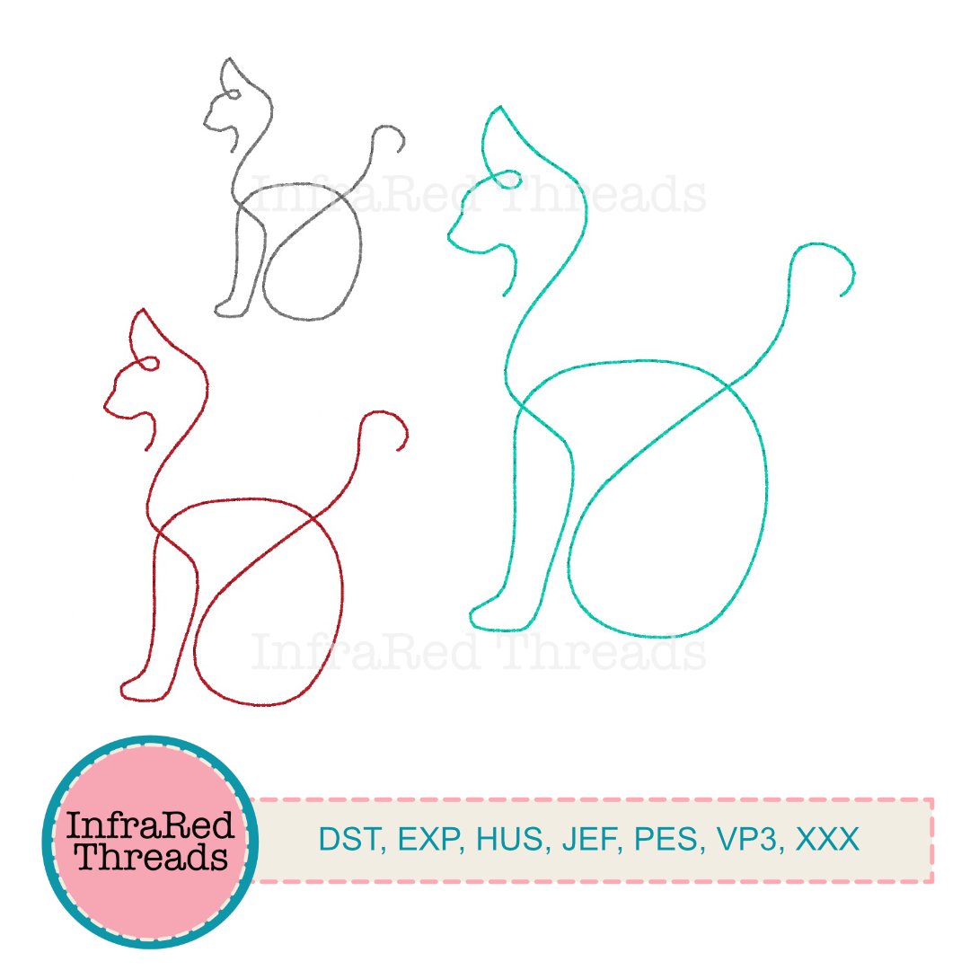 Single Line Cat with Curled Tail Embroidery Design – Minimalist Pet Outline