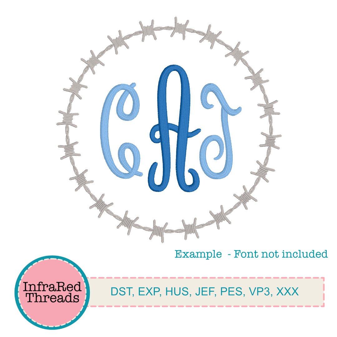 Barbed Wire Circle Frame Embroidery Design – Rustic Monogram Border (2 Sizes)