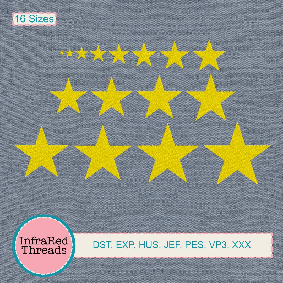 Classic stars embroidery design set with 16 sizes