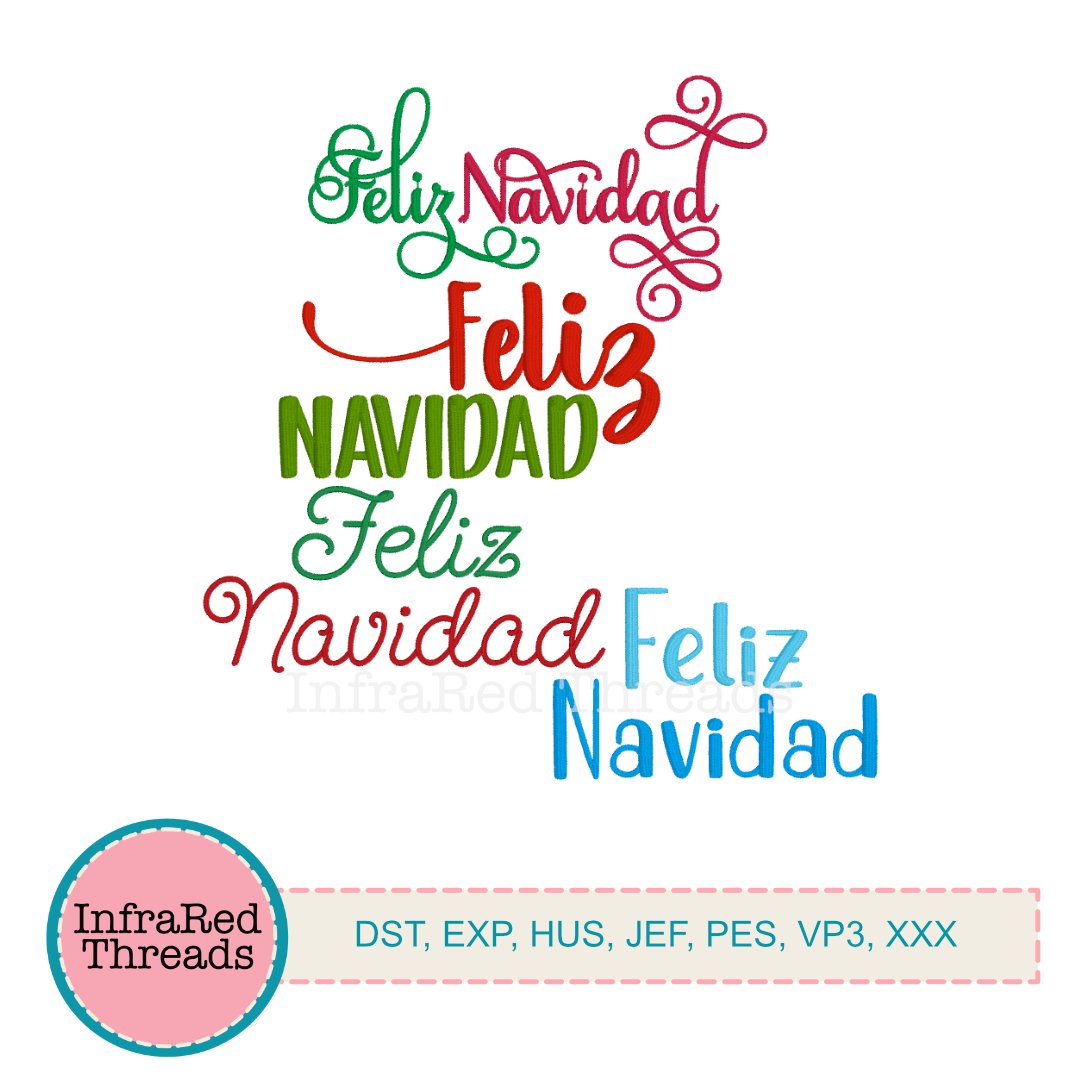 Feliz Navidad Embroidery Design – Multiple Font Styles in Assorted Sizes