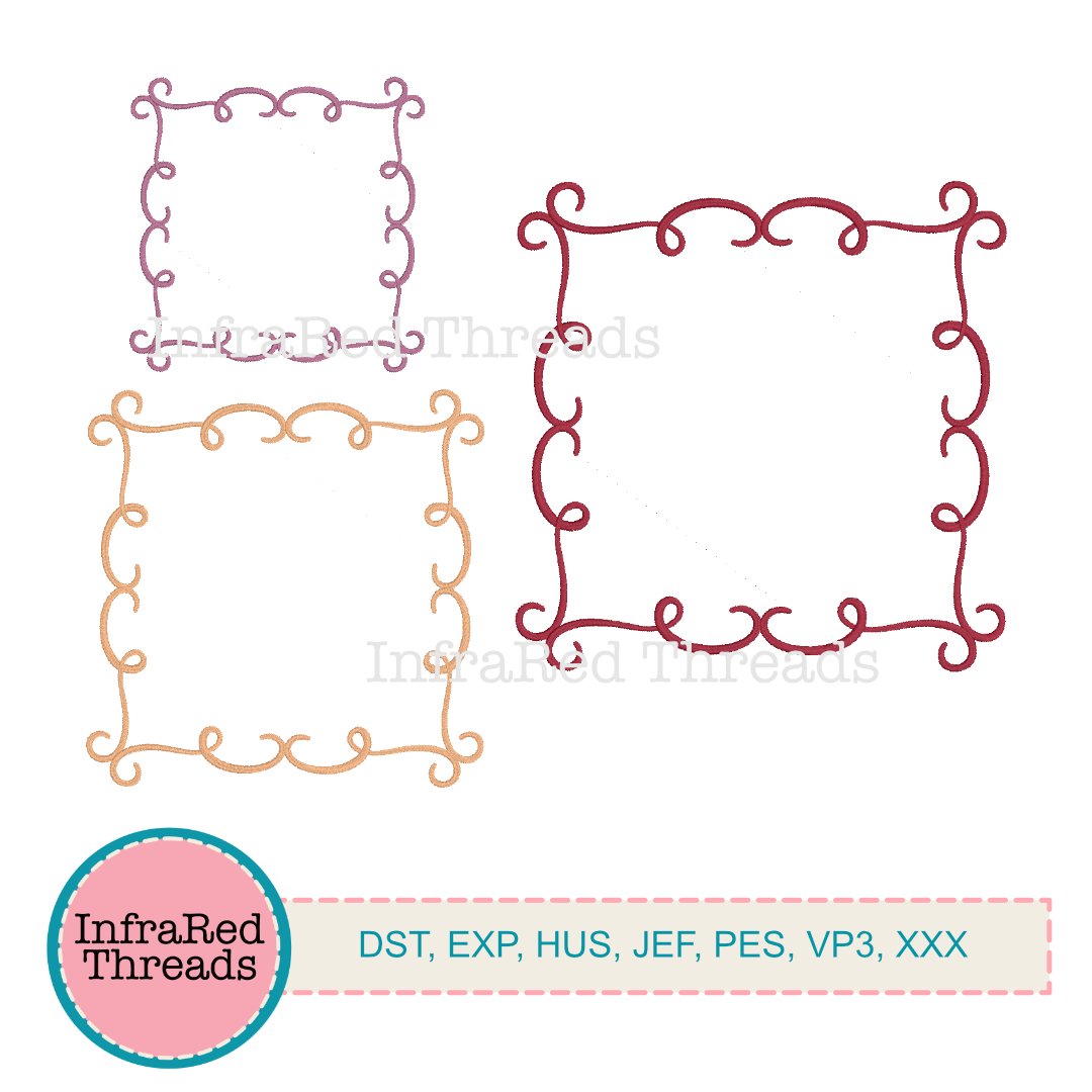 Square ribbon-style embroidery monogram frame in 3 sizes