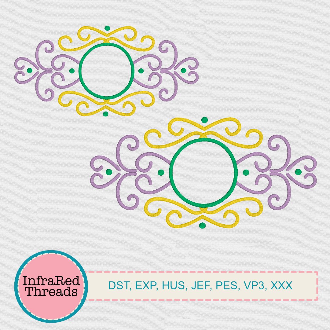 Fancy Scroll Monogram Frame Embroidery Design – 2 Wide Sizes for Elegant Stitching