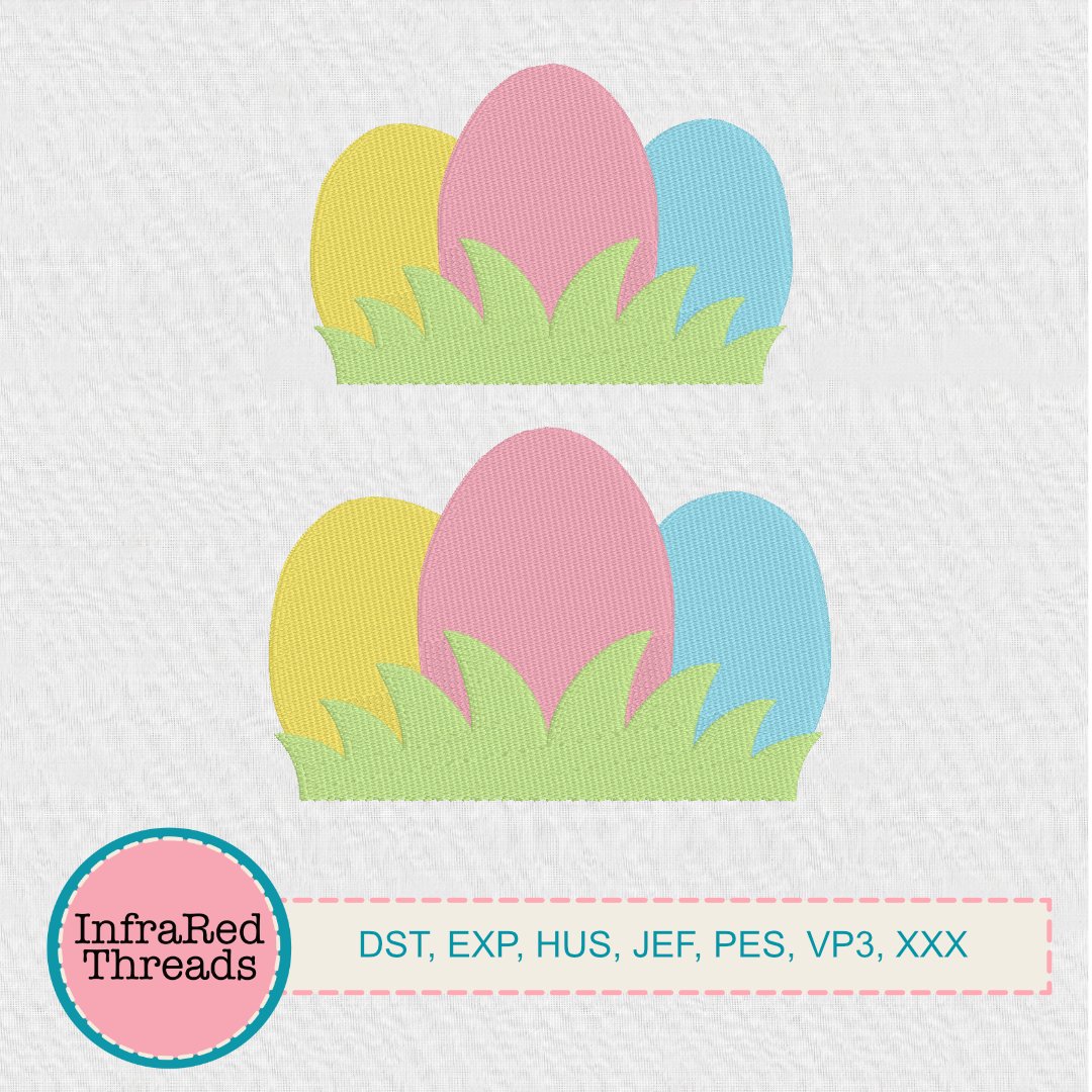 Decorated Easter eggs in green grass embroidery design