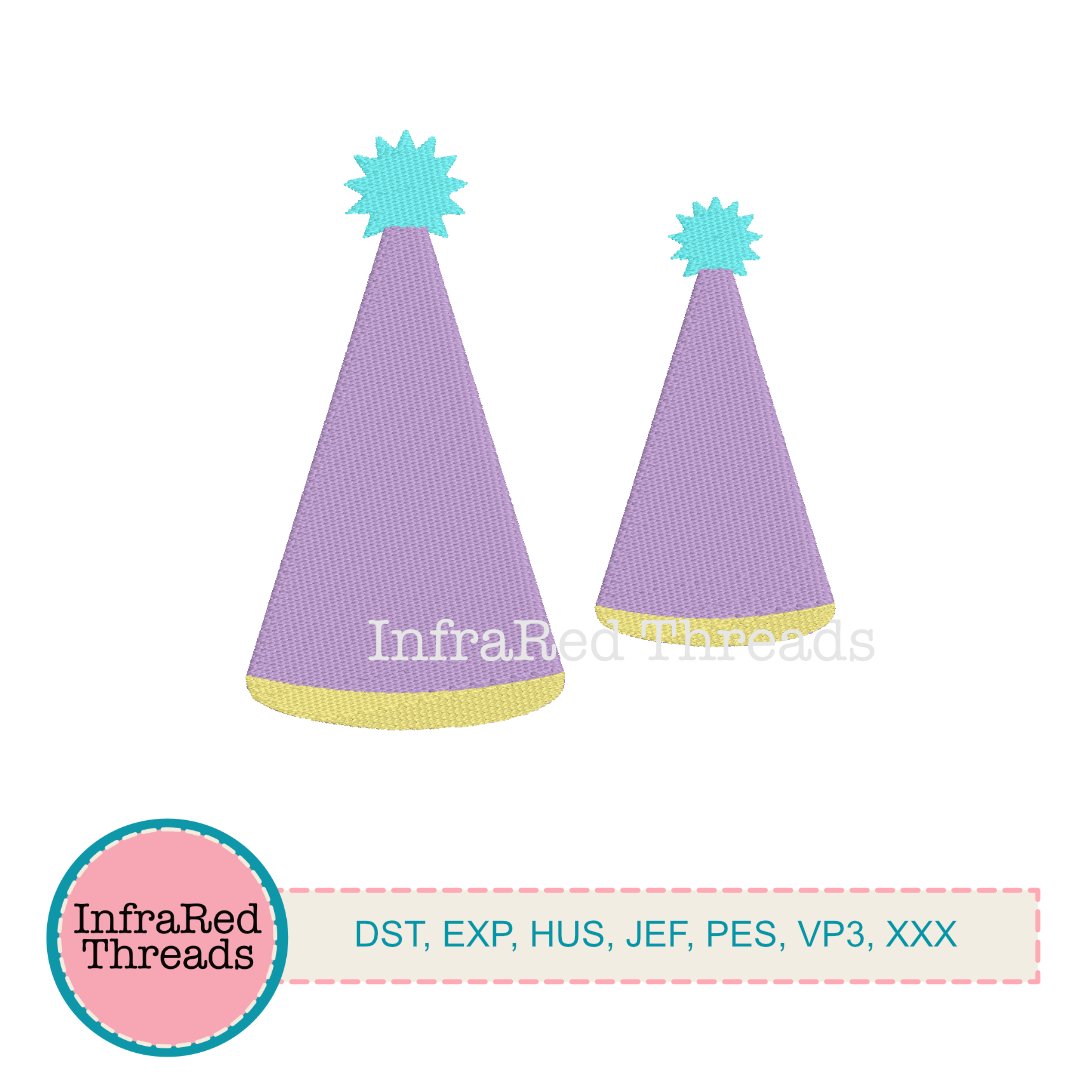 Birthday Party Hats - 2 sizes - Embroidery Design