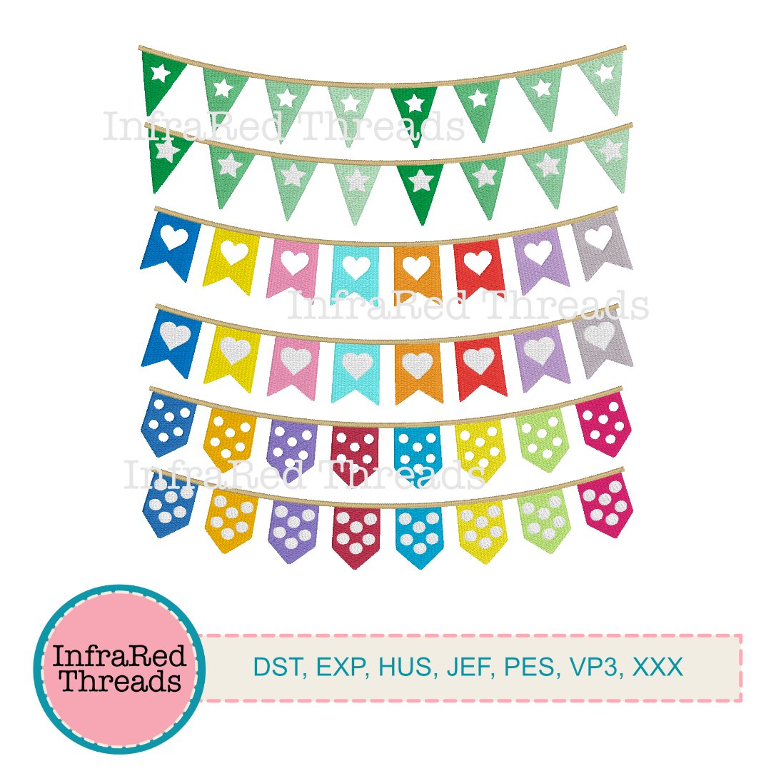 Banner Bunting 3 styles 8 flags Embroidery Design