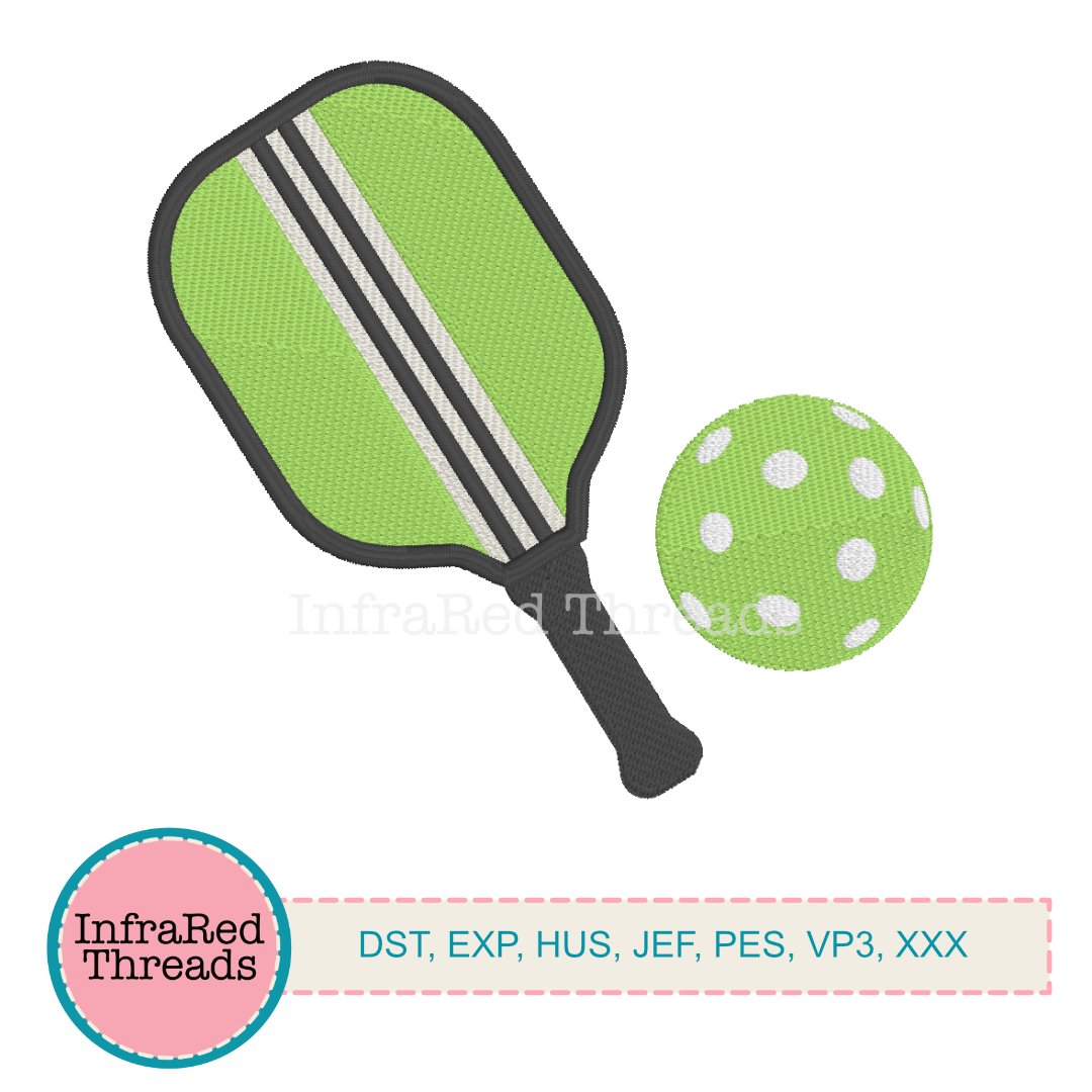 Pickleball paddle and ball embroidery design