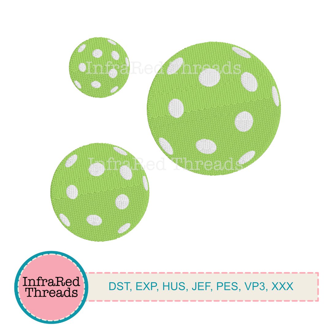 Pickleball Ball Embroidery Design – Polka Dot Sports Ball in Three Sizes