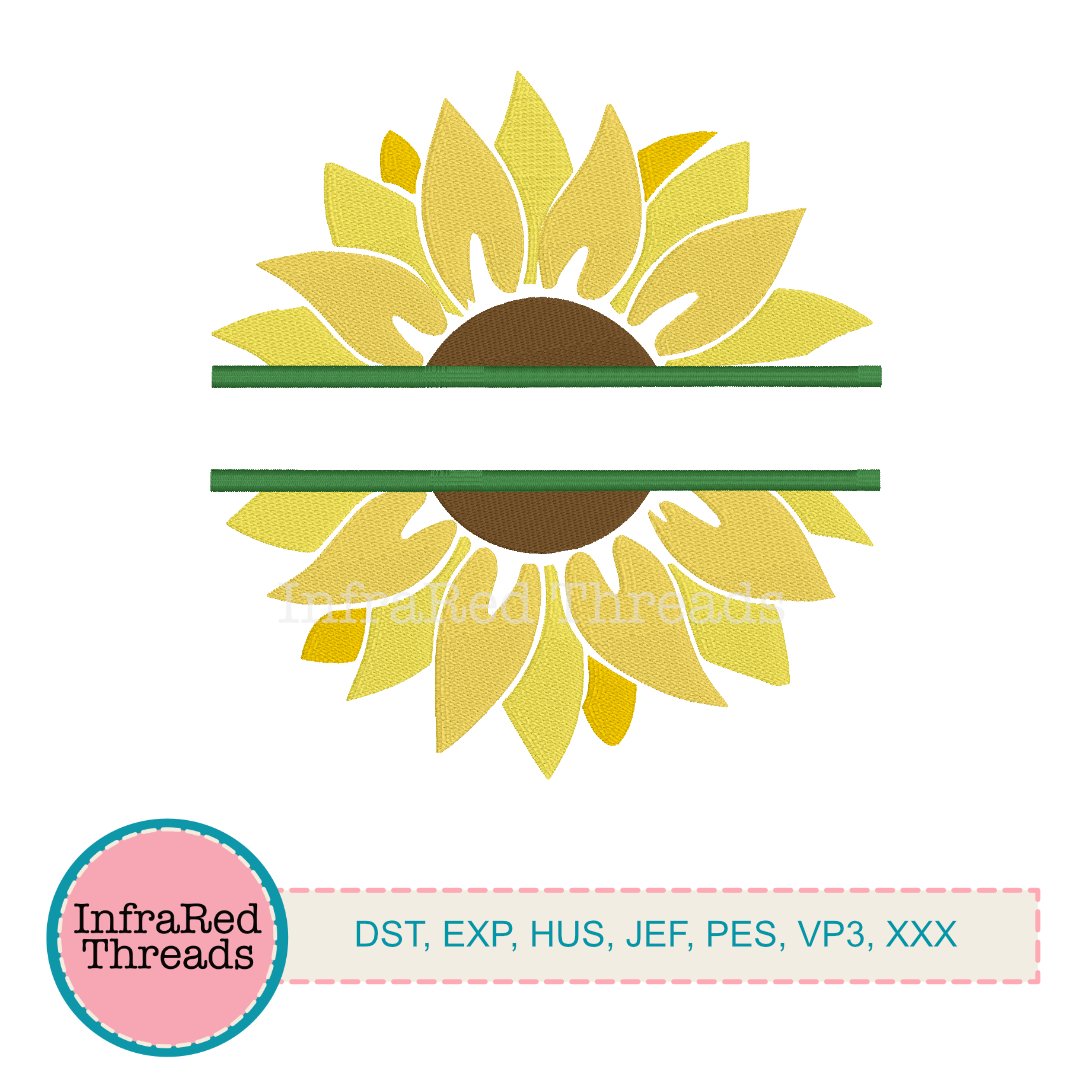 Sunflower embroidery design with horizontal name frame in the center