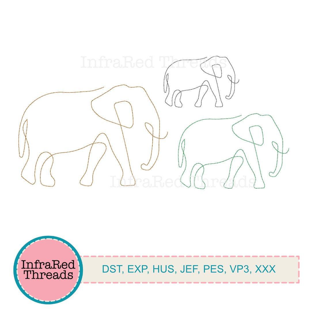 Single Line Walking Elephant Embroidery Design – Minimalist Safari Outline