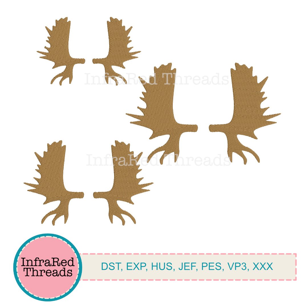 Moose antlers embroidery design in three rustic sizes