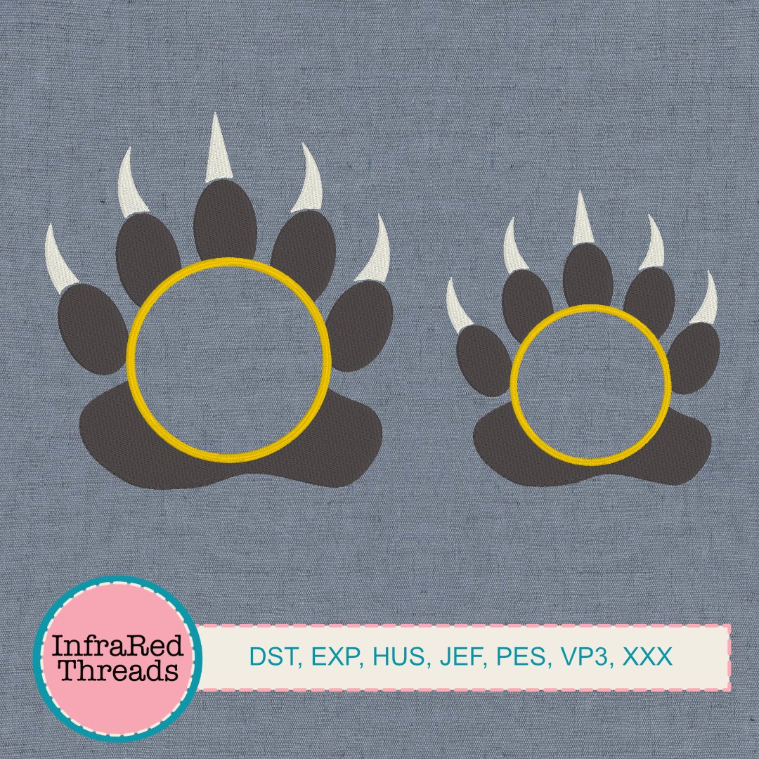 Bear Claw Monogram Frame Embroidery Design Set – Wildlife Paw Print (2 Sizes)
