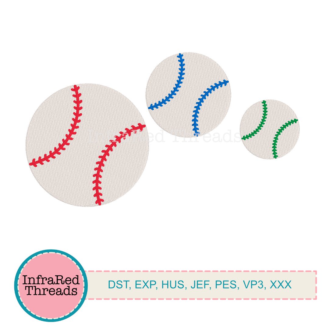Softball or Baseball Stitch Ball Embroidery Design – Sports Ball in Three Sizes
