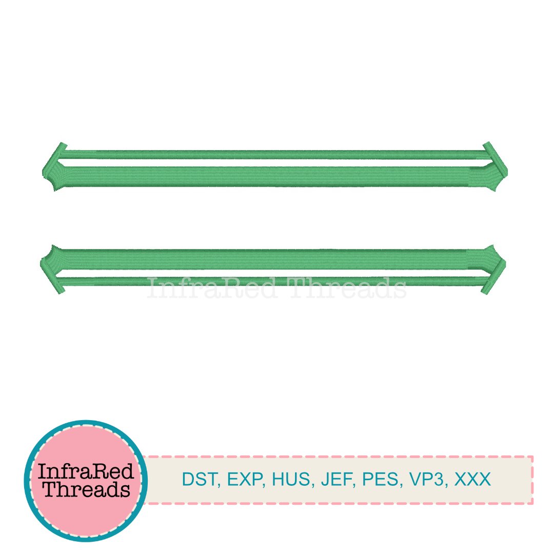 Green embroidery frame with pointed arrow ends and split center for name or phrase