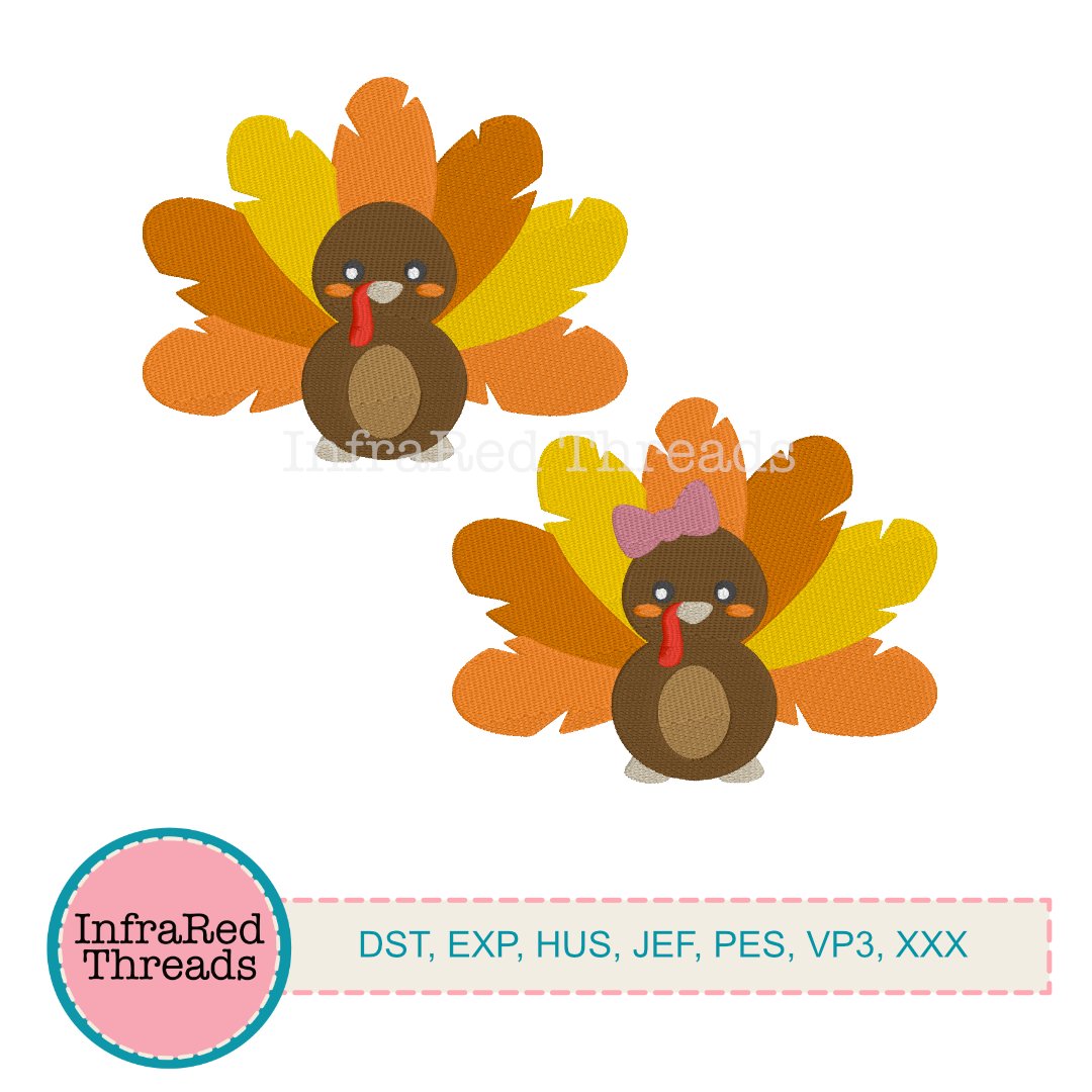 Thanksgiving Turkey Boy and Girl Embroidery Designs – Cute Fall Turkeys