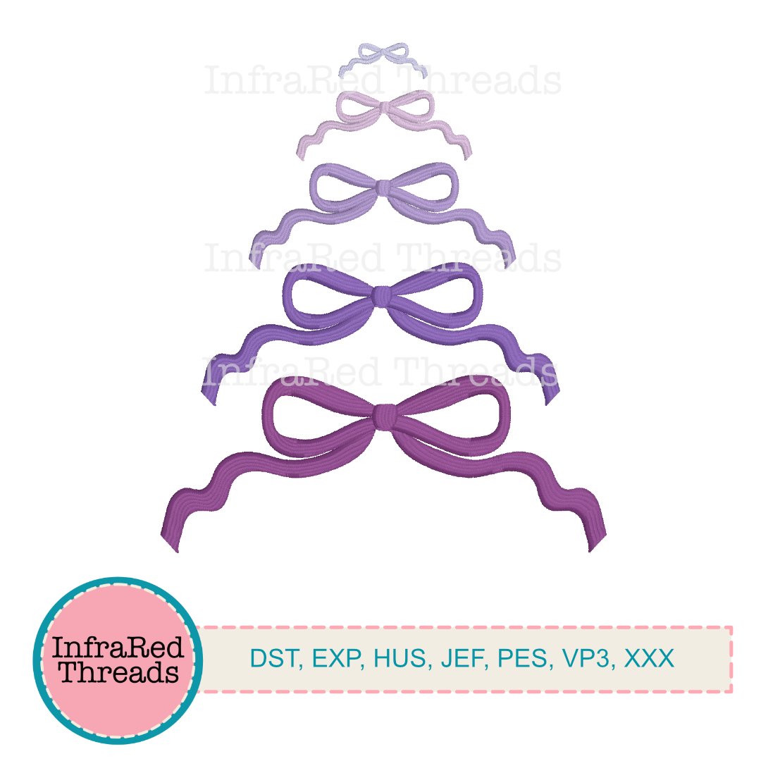 Horizontal bow embroidery design – Style B in five sizes