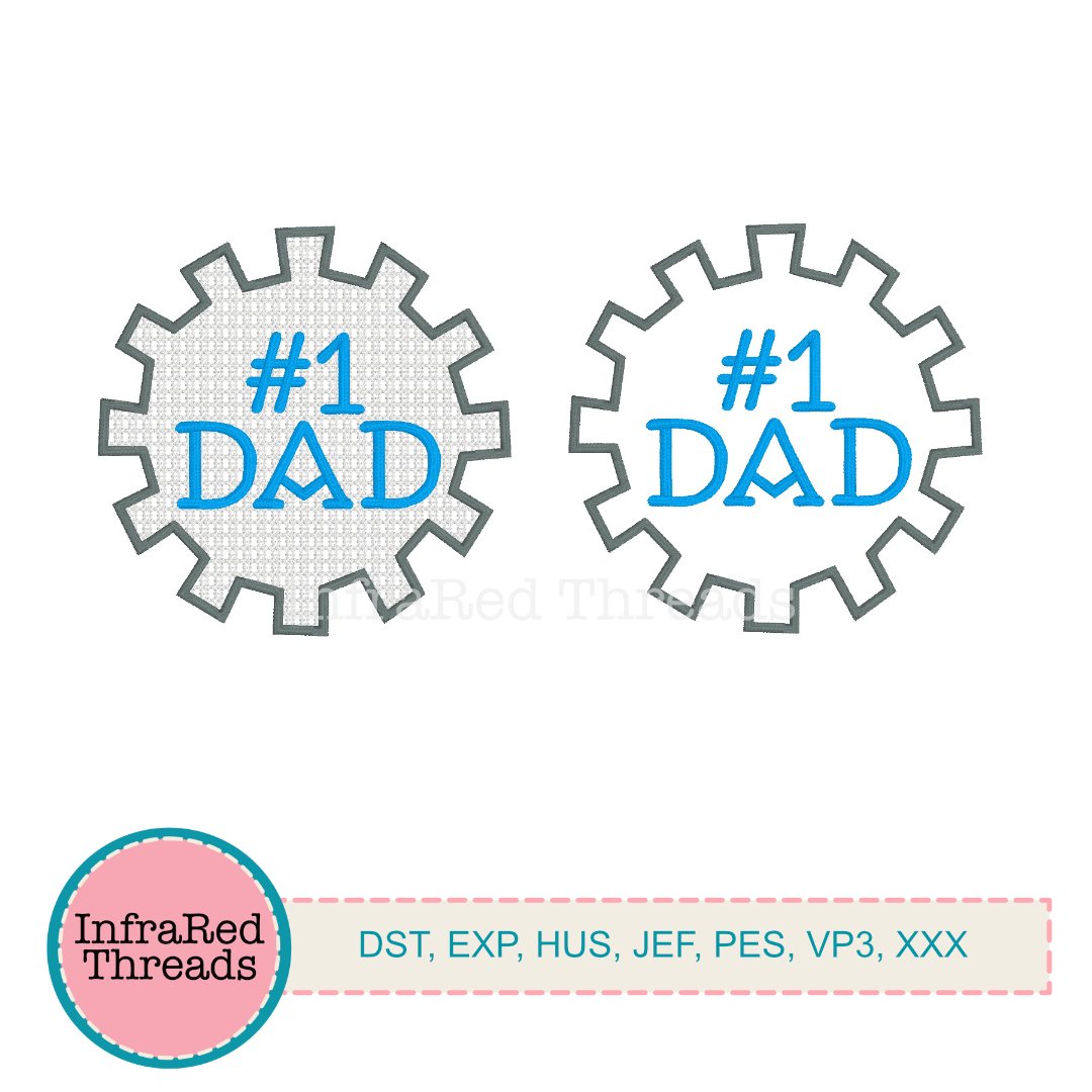 Number One Dad Cog Gear Embroidery Design