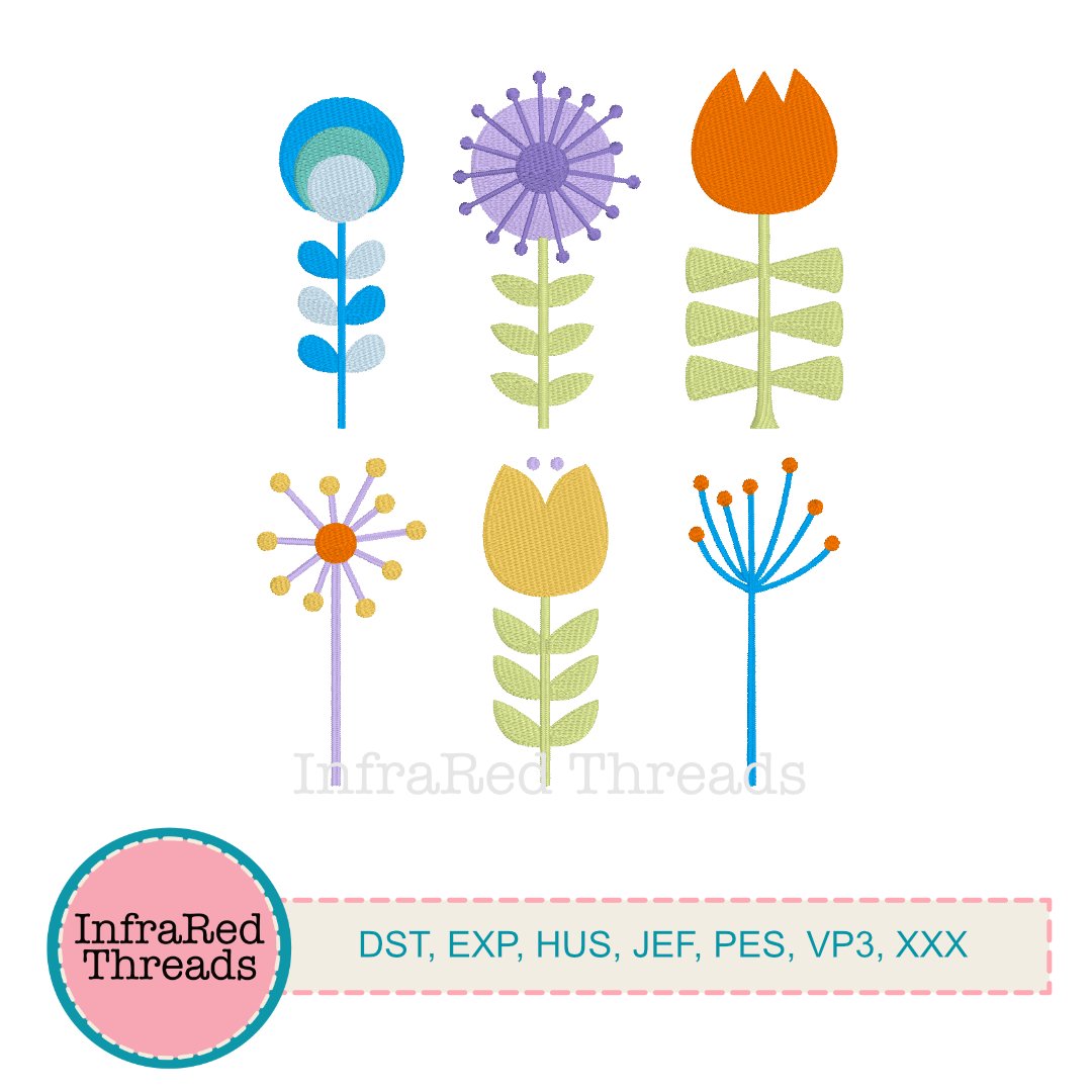 Modern Style Flowers Embroidery Design