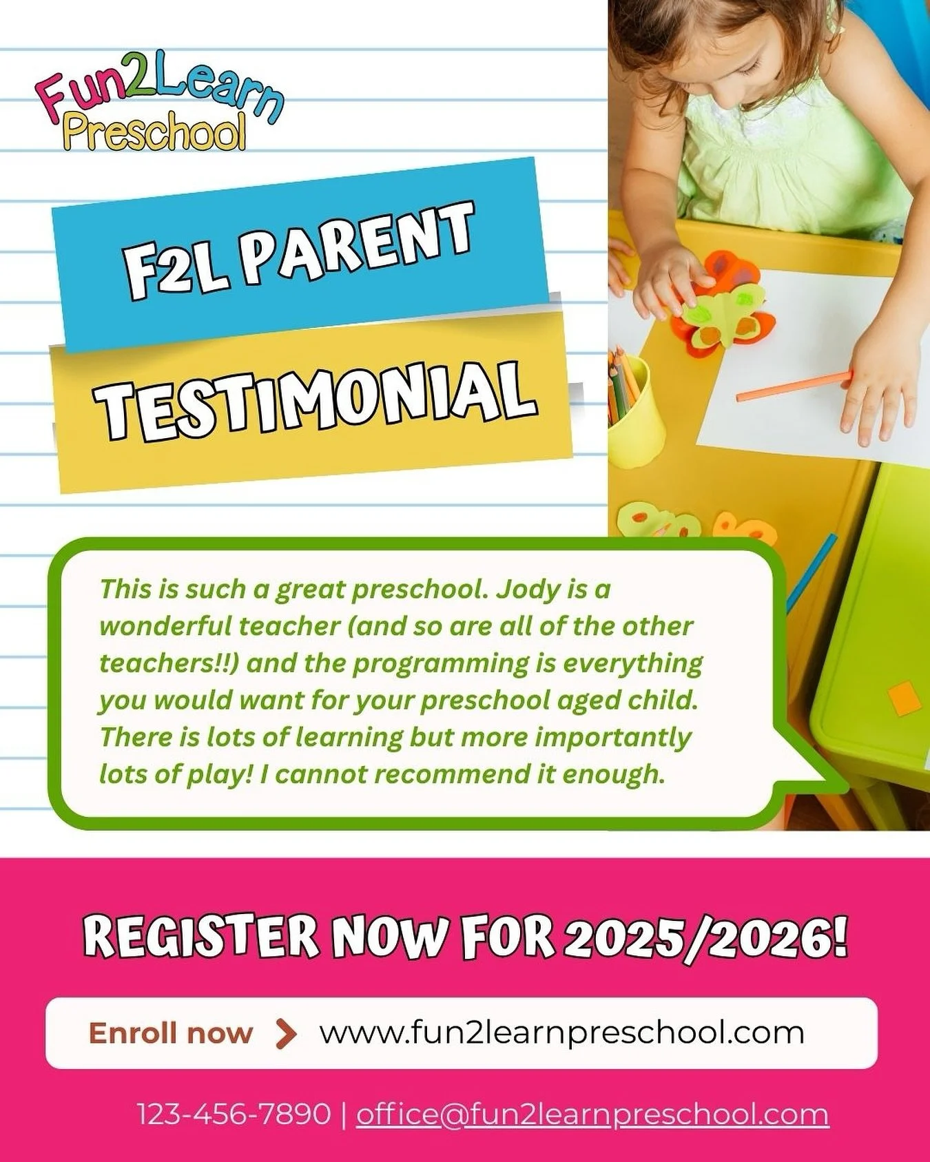 💬 Hear it straight from our amazing F2L parents - we love seeing how Fun 2 Learn is making a difference in your child&rsquo;s early years 💛

✨ Enrollment for September 2025 is open now - and spots are filling up quickly! Visit our website to regist