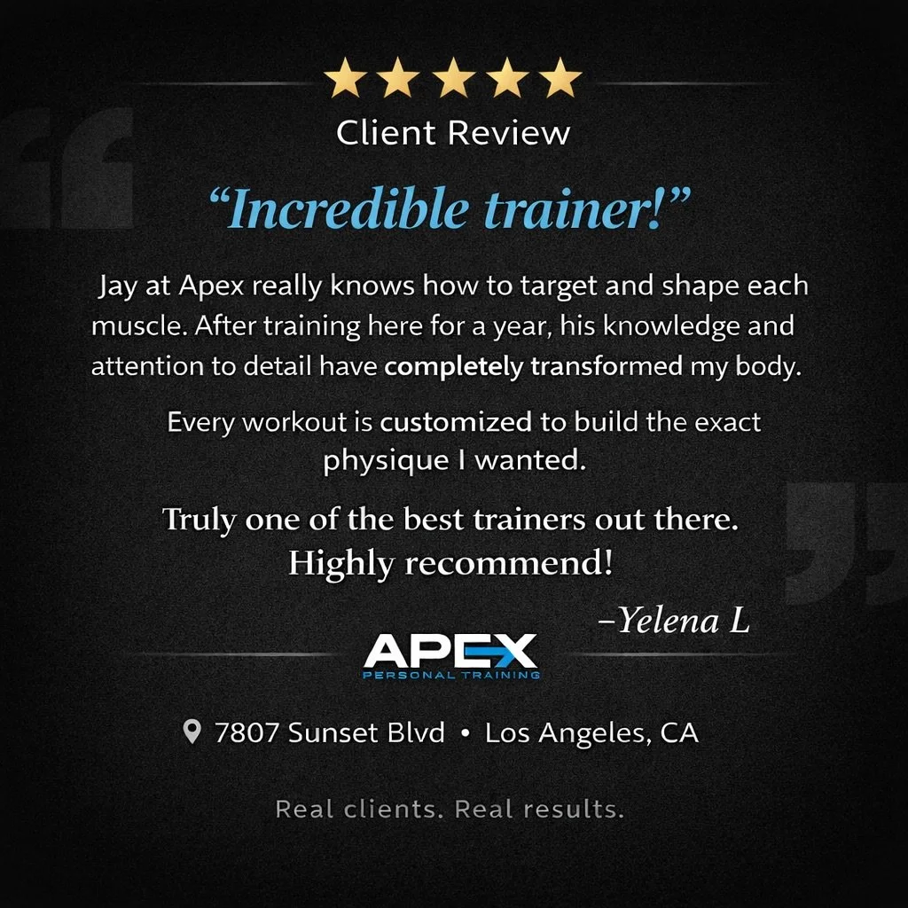 Client feedback like this is why we do what we do.

At Apex Personal Training, every workout is designed with precision to help our clients build the physique and strength they&rsquo;re working toward.

Thank you for the review, Yelena. We&rsquo;re p