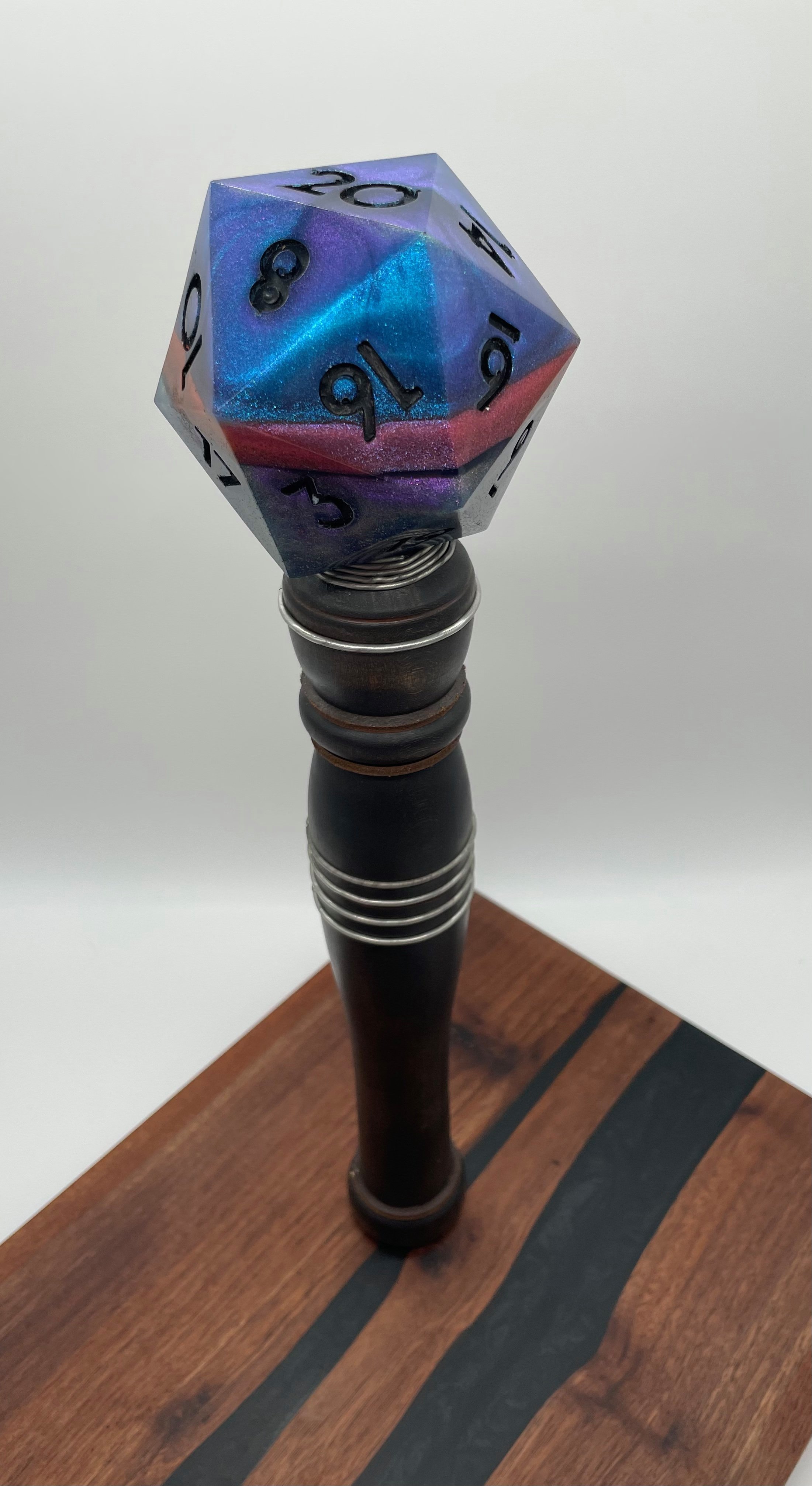large dnd d20 dice scepter mace wood handle.jpeg