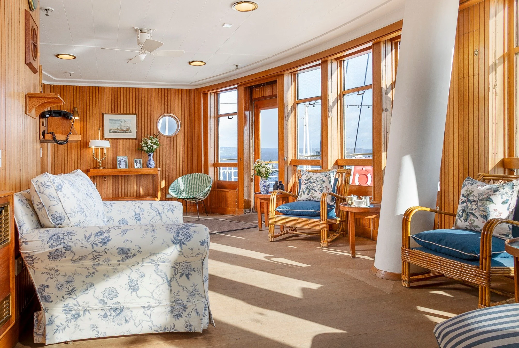 I got the chance to photograph Queen Elizabeth II's favourite room aboard Britannia recently (also my favourite). I meant to post this yesterday, to coincide with what would have been her 100th birthday. However, as usual the day disappeared on me. 
