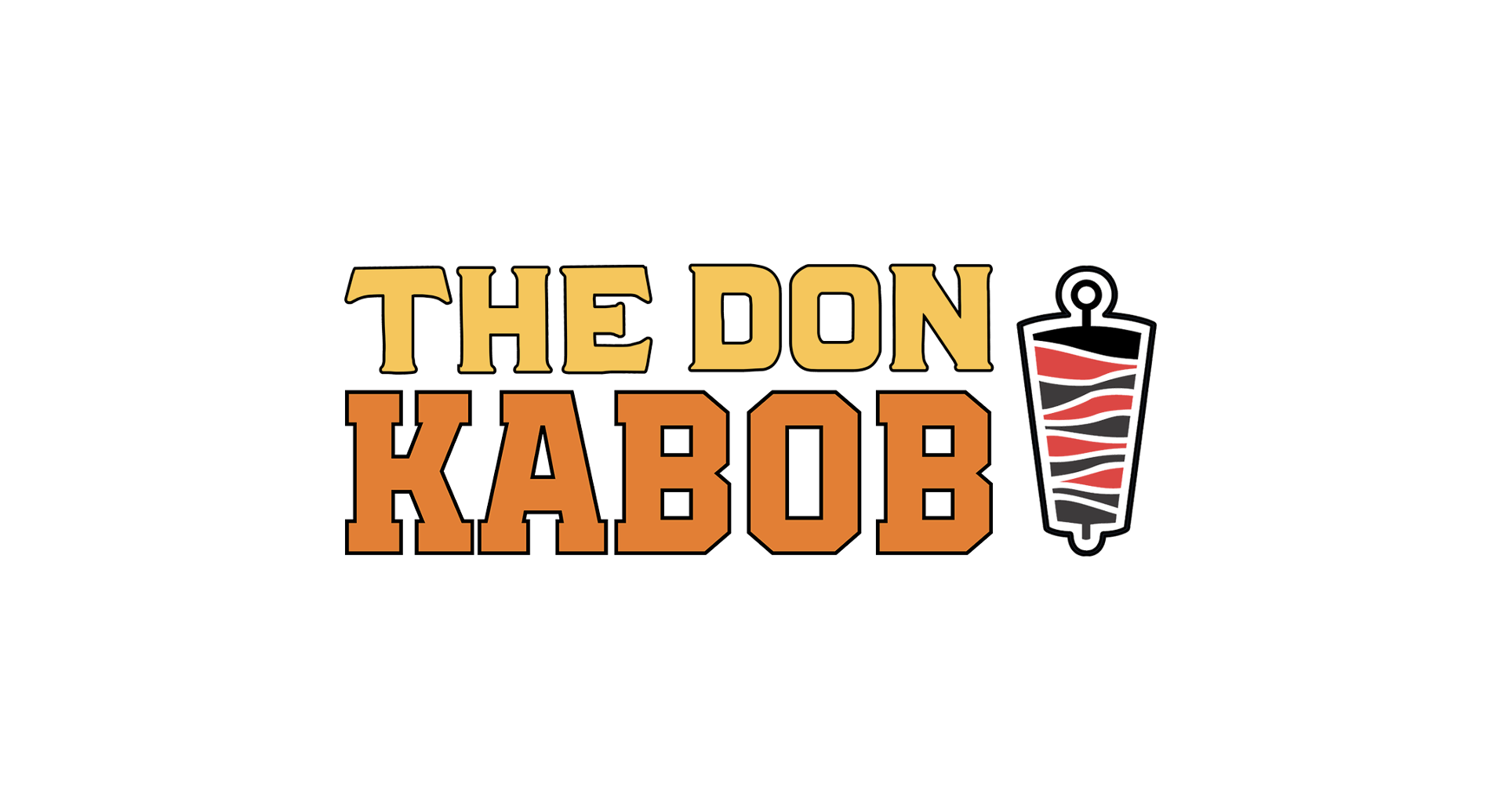Logo for The Don Kabob featuring the text in yellow and orange with a skewer illustration.