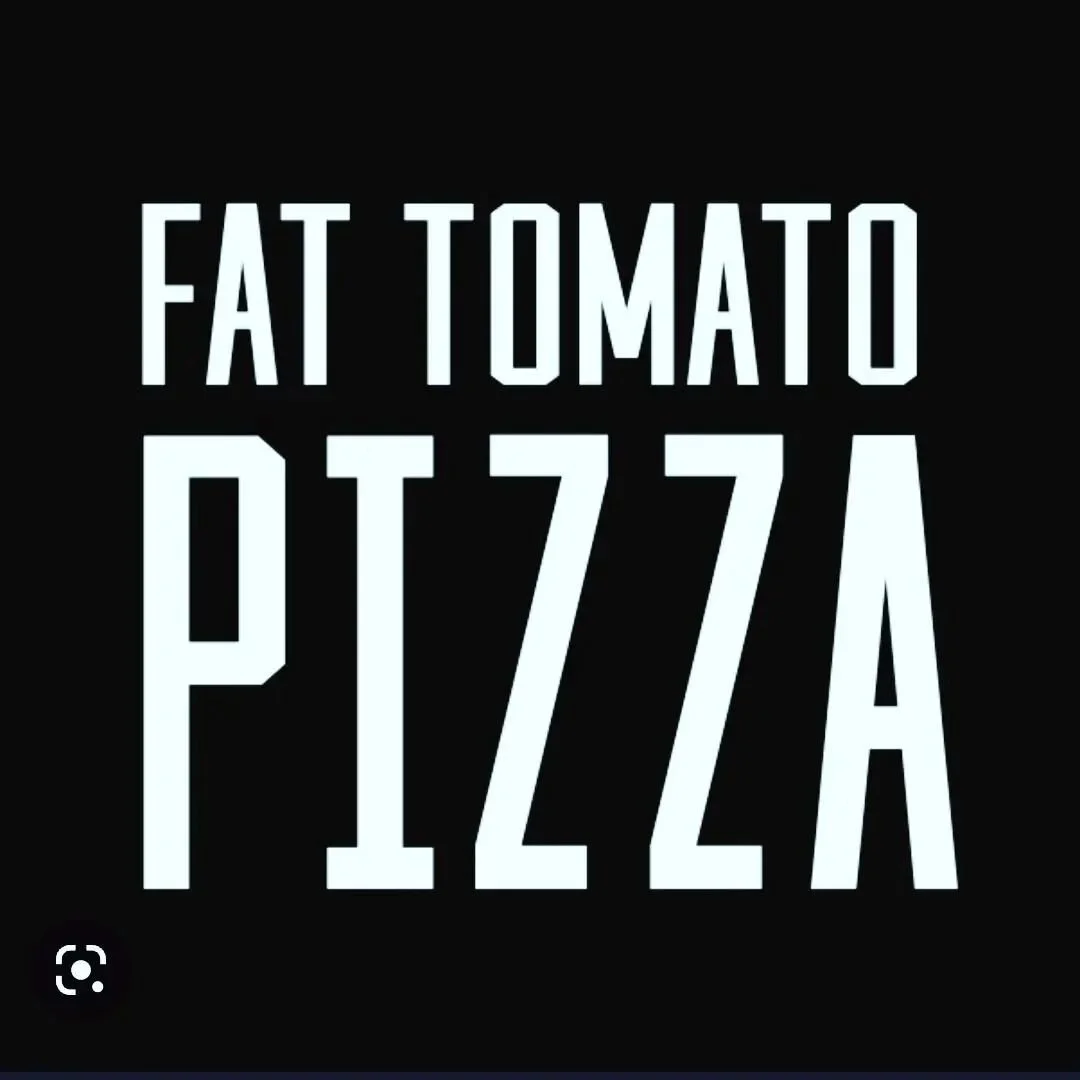 Text graphic that reads "Fat Tomato PIZZA" on a black background.