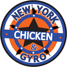 A circular logo for New York Chicken & Gyro featuring a star in the center with orange, white, and blue colors.