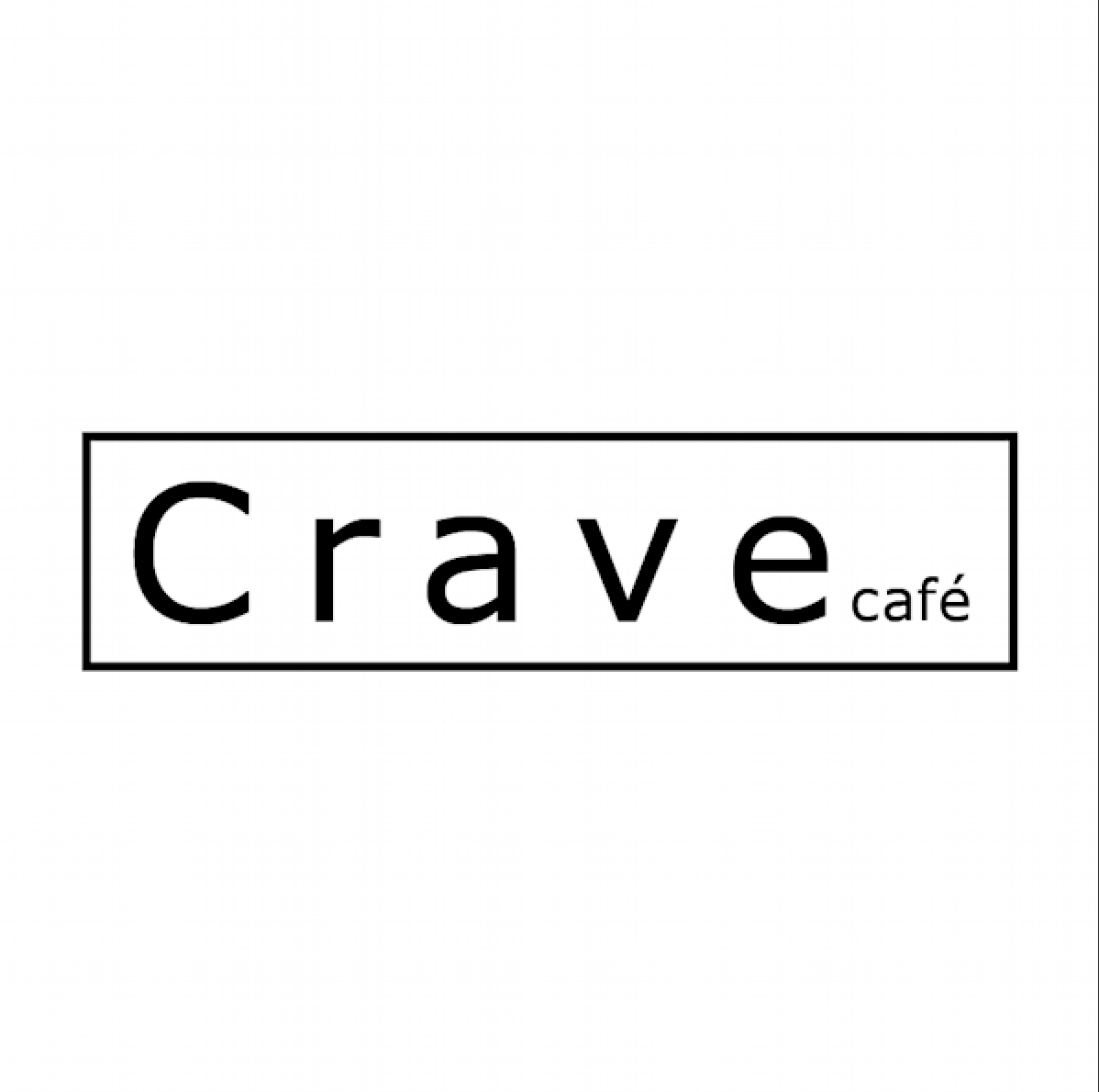Sign with the text 'Crave café' in black letters on a white background, inside a black rectangle.