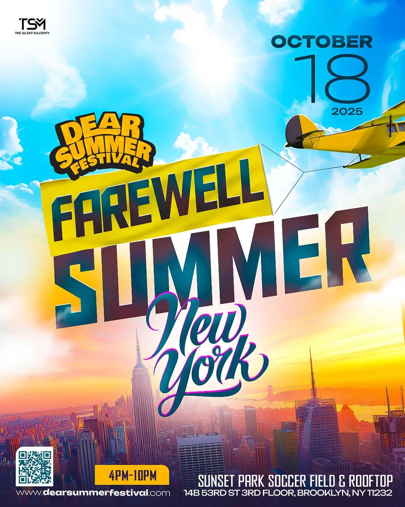 👋 Summer Tried To Leave Quietly&hellip; But We&rsquo;re Throwing Her A Party Instead 🎉
🎟️ Farewell Summer Tickets Are Live!

✨ Rooftop Views. 🎶 Non-Stop Vibes. 🍹 Big Energy.

📍 Sunset Park Soccer Field &amp; Rooftop
🗓️ Saturday, October 18 | 4