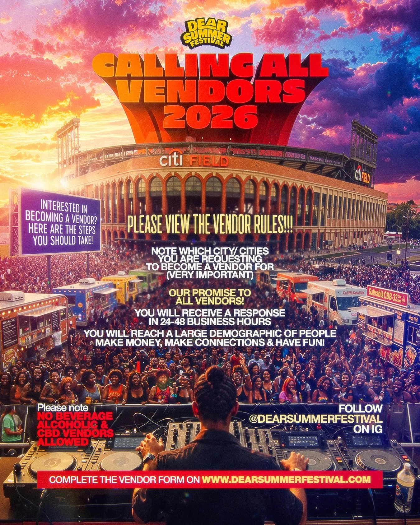 🚨 CALLING ALL VENDORS 🚨

💥 NYC &bull; Atlanta &bull; Miami &bull; D.C &bull; Houston 💥

We&rsquo;re bringing the music, the energy, the vibes&hellip; now we need the businesses that LEVEL UP the culture 🌞🔥

⚠️ Limited vendor spots available. On