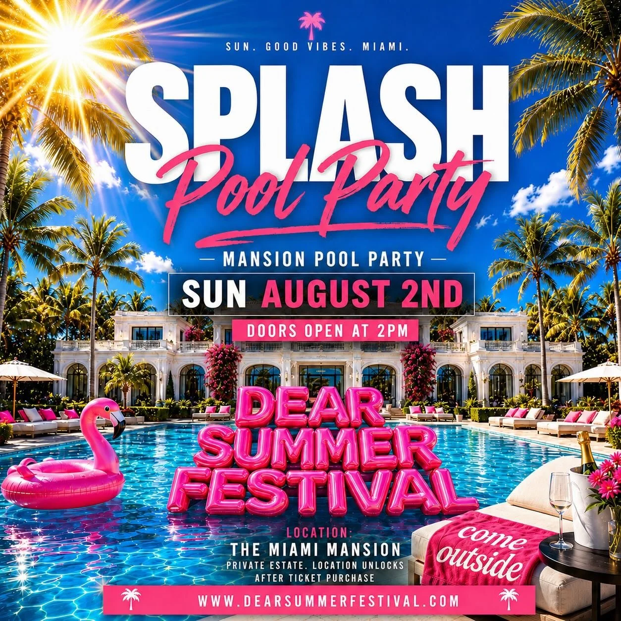 You Really Thought We Would Come To Miami And Not Touch The Water? 🌴💦

The Festival Is Saturday
The Pool Party Is Sunday

One Weekend. Two Chances To Make Memories

Sun. Good Vibes. Miami

Welcome To The Dear Summer Splash Pool Party

🏊&zwj;♀️ Pri