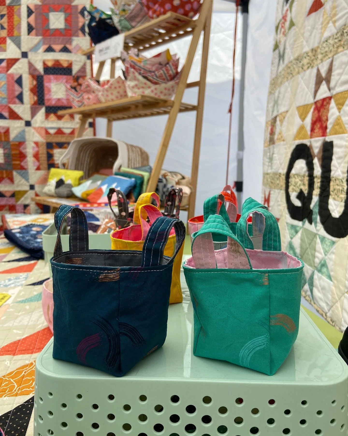 Just 3 more days until this weekend&rsquo;s market in Stanley at the @sawtoothfestival! This will be my last market for a while, so come shop all the quilty goods in-person. I made sure to restock more of these tiny reversible fabric baskets because 