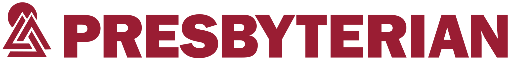 Presbyterian church logo with a stylized cross and mountain design.