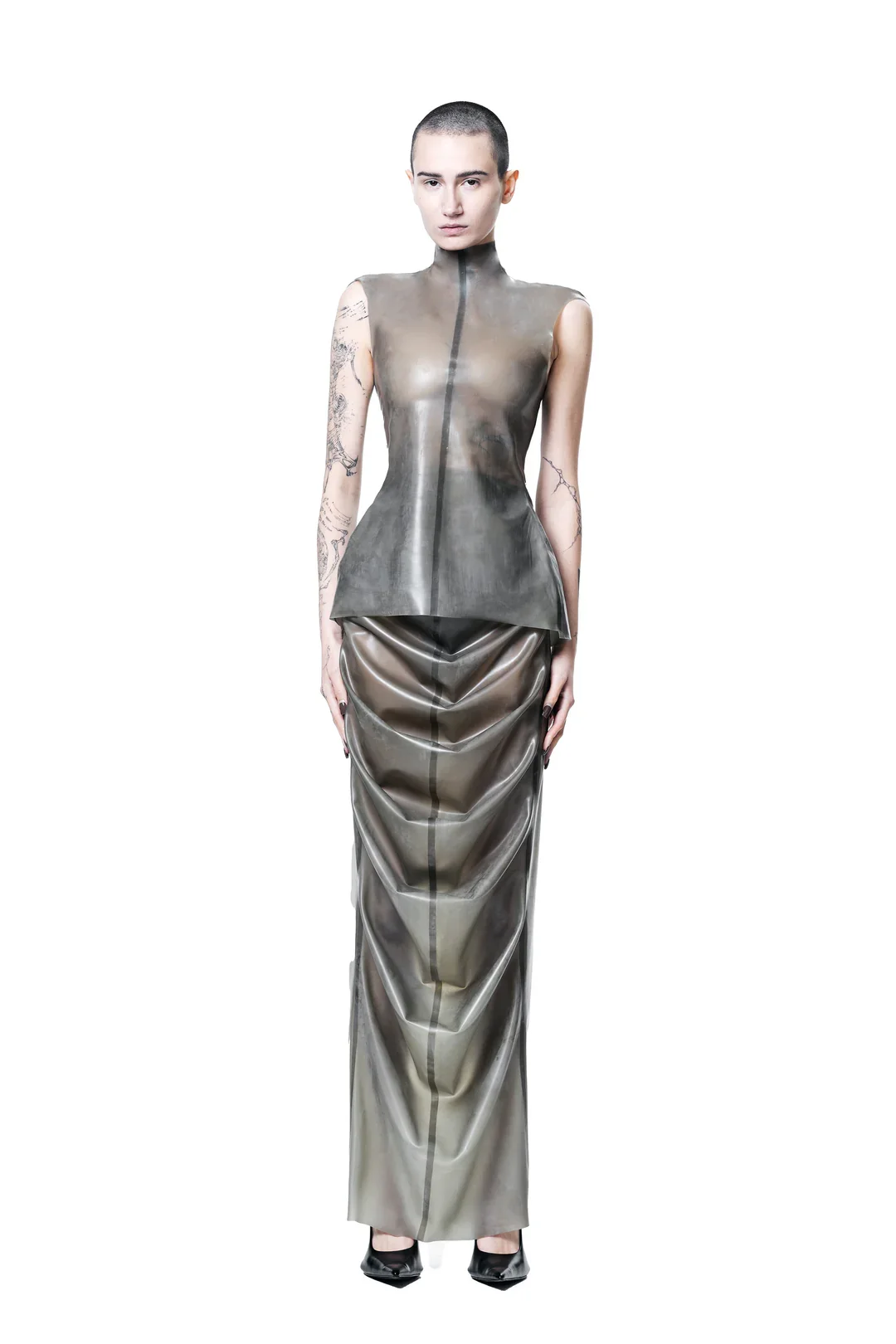 Grey Draped Maxi Shrimp Skirt