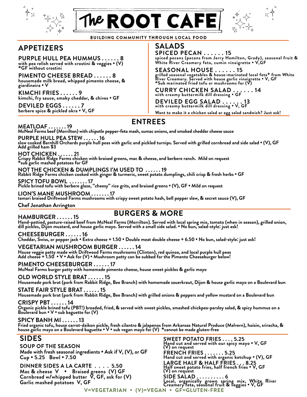 Dinner Menu — The Root Cafe - Farm to Table Comfort Food Restaurant