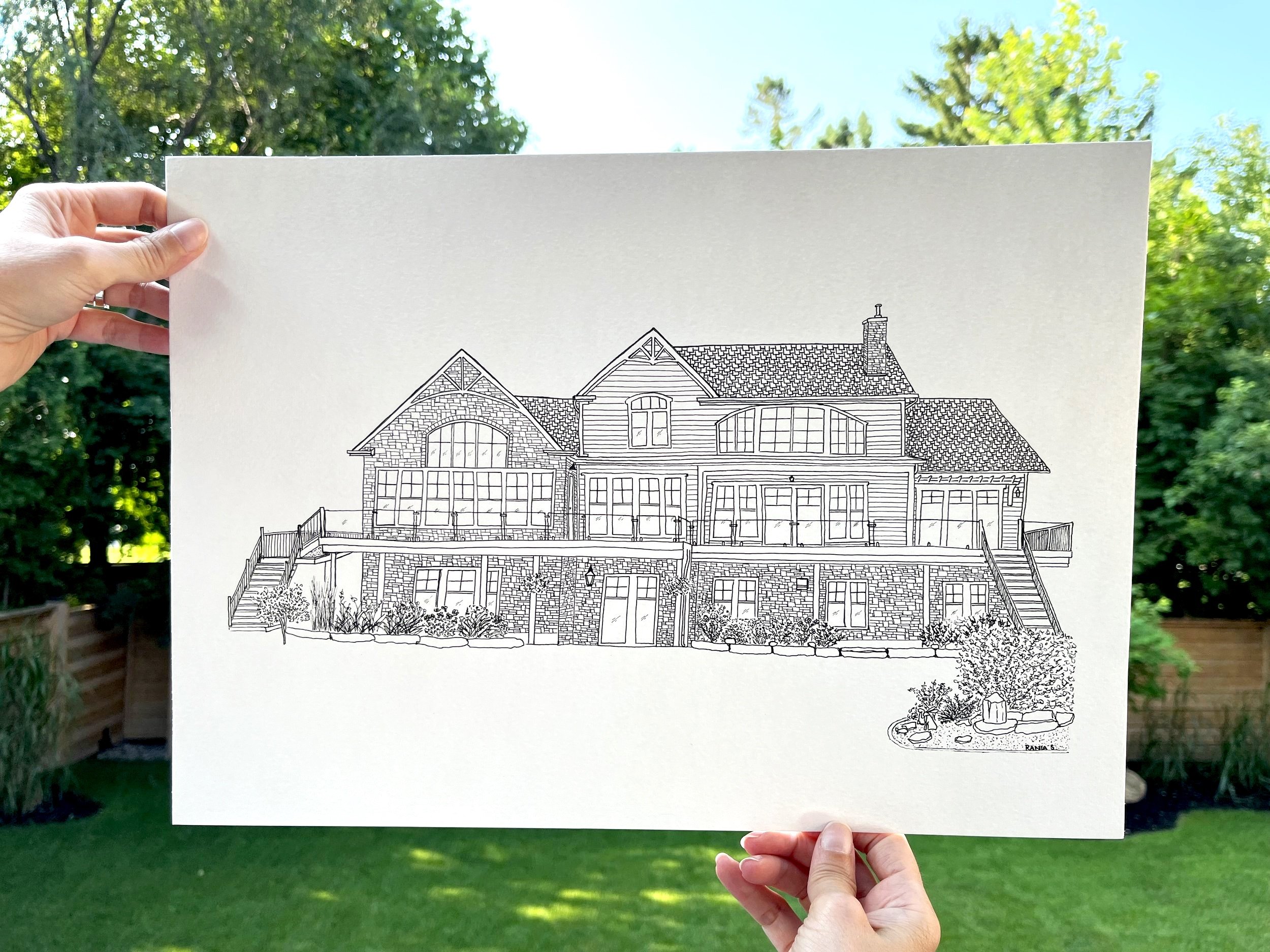 Whimsical House Portrait - Back of House 11.7"x16.5"