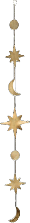 Decorative hanging ornament with moons and stars in gold and silver colors