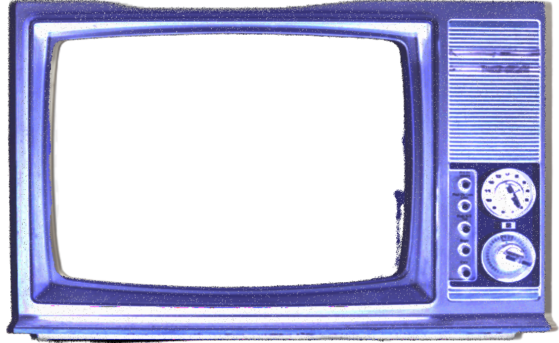 Old-fashioned CRT television with a dark screen, blue neon lights around the frame, and control knobs on the right side.