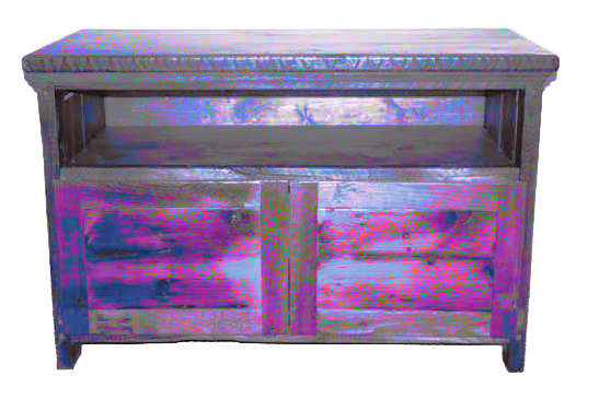 Wooden sideboard with a glass shelf and two cabinet doors