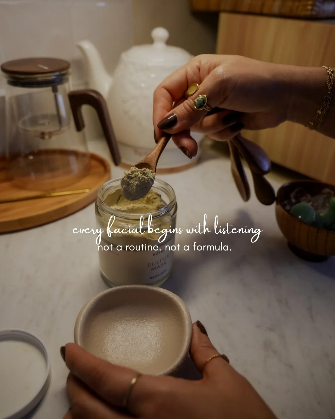 Every product you see was selected with intention ✨

Each facial is guided by what your skin is communicating in real time not by a preset routine. Textures, actives, and rituals shift based on your skin&rsquo;s needs that day.

This is intuitive ski