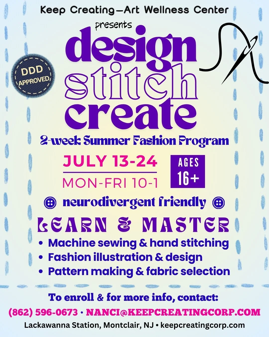Design, Stitch, Create  July 13-24 Monday–Friday | 10 AM–1 PM