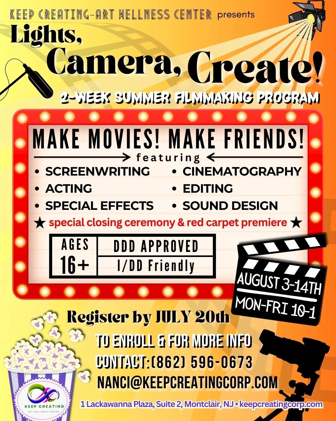  Lights, Camera, Create  August 3-14 Monday–Friday | 10 AM–1 PM