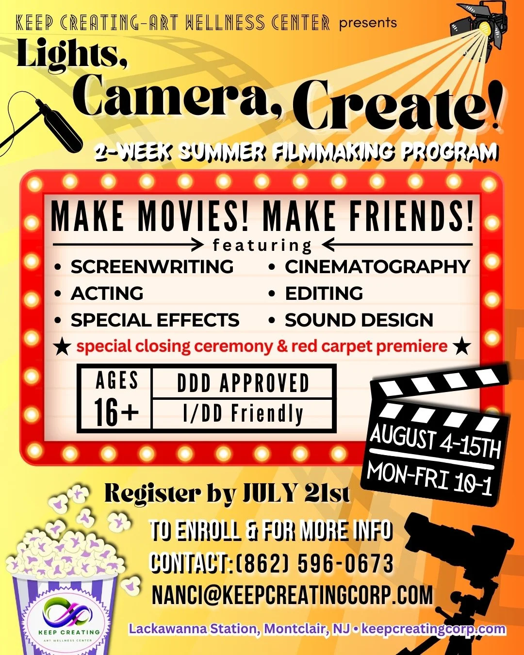  Lights, Camera, Create  August 4-15 Monday–Friday | 10 AM–1 PM