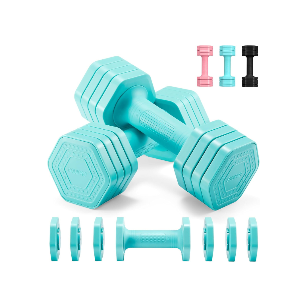 Aqua EQUIPRO adjustable dumbbells for at-home strength workouts.
