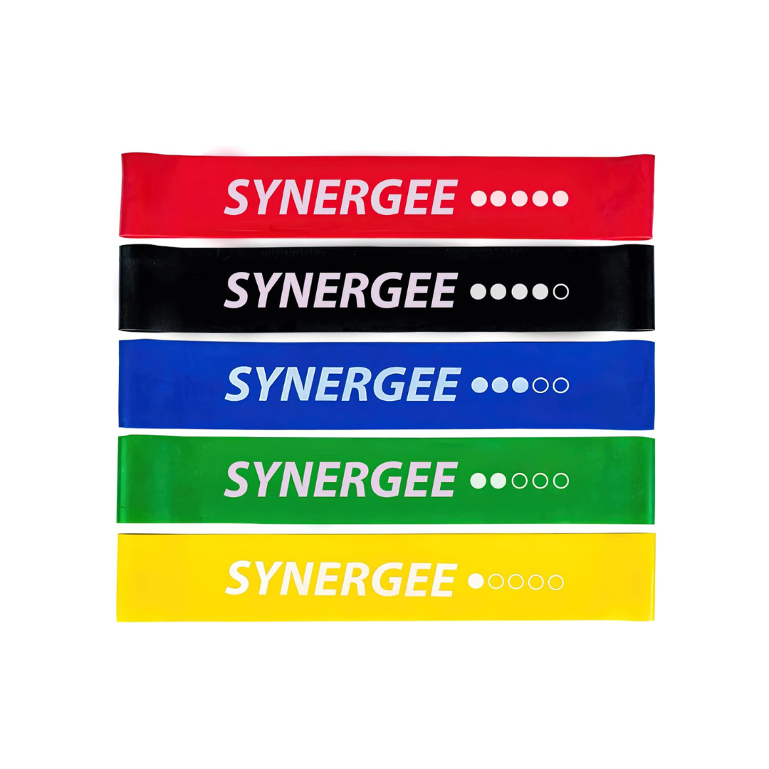 Synergee Exercise Fitness Resistance Bands in Red, Black, Blue, Green, and Yellow