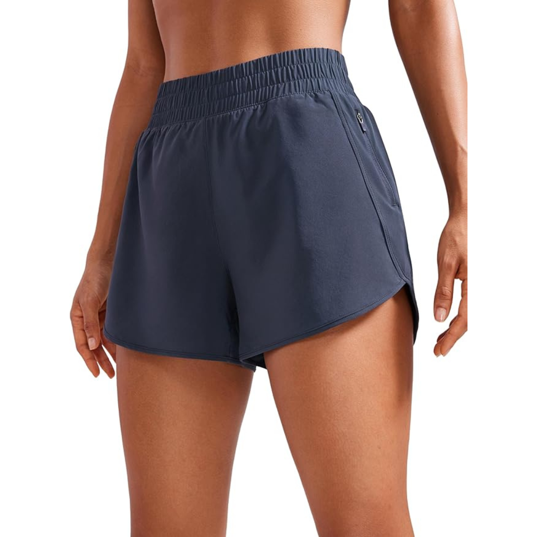 A dark periwinkle pair of women's athletic shorts.