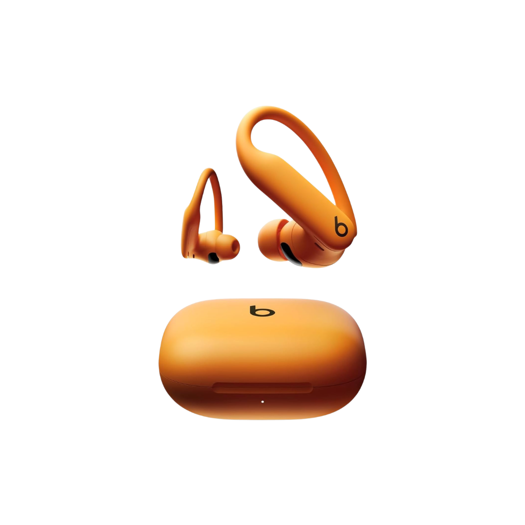 Orange Beats Powerbeats Pro 2 wireless earbuds with matching charging case.