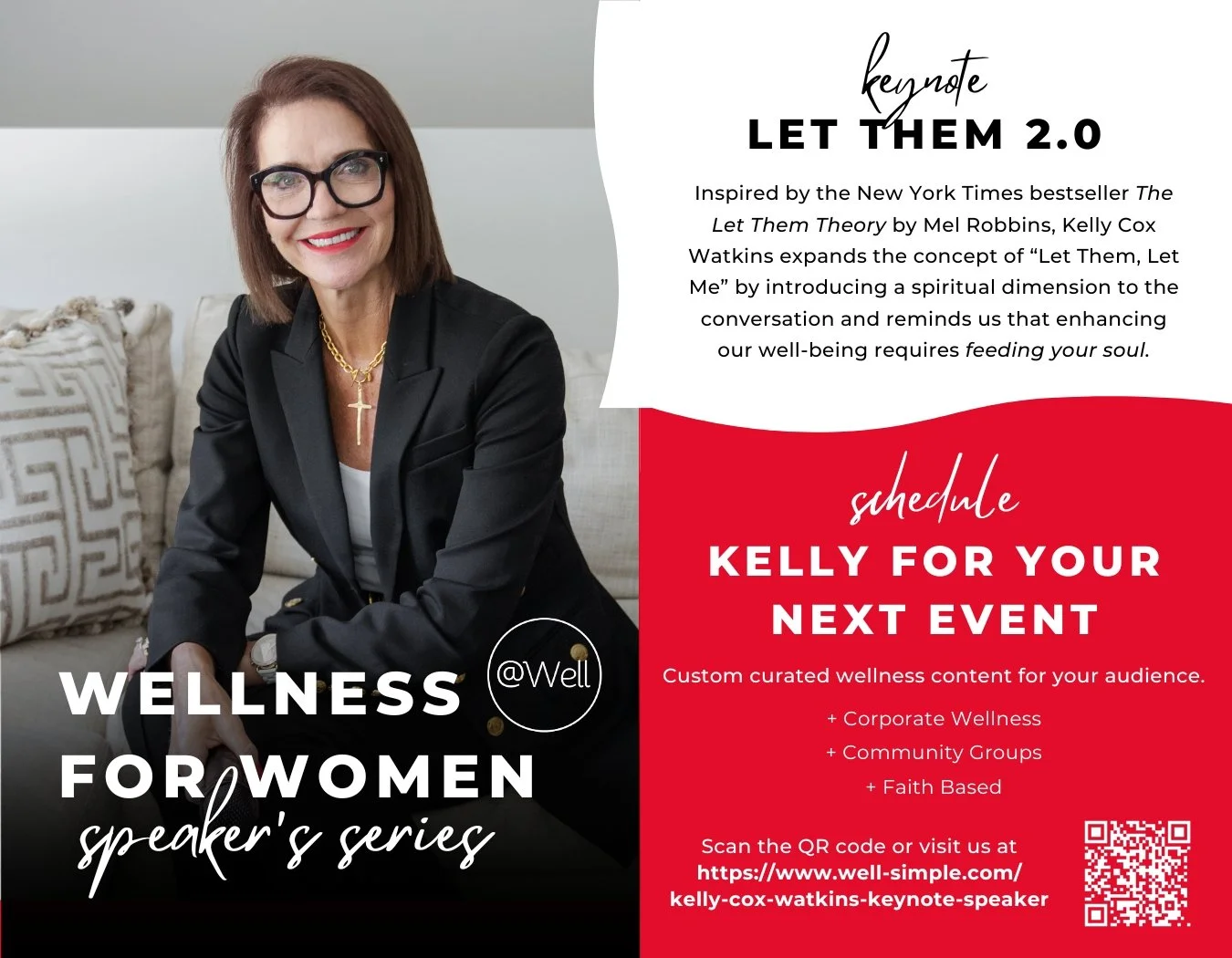 Kelly Cox Watkins, wellness keynote speaker, promoting the Let Them 2.0 keynote for corporate, community, and faith-based women’s wellness events.