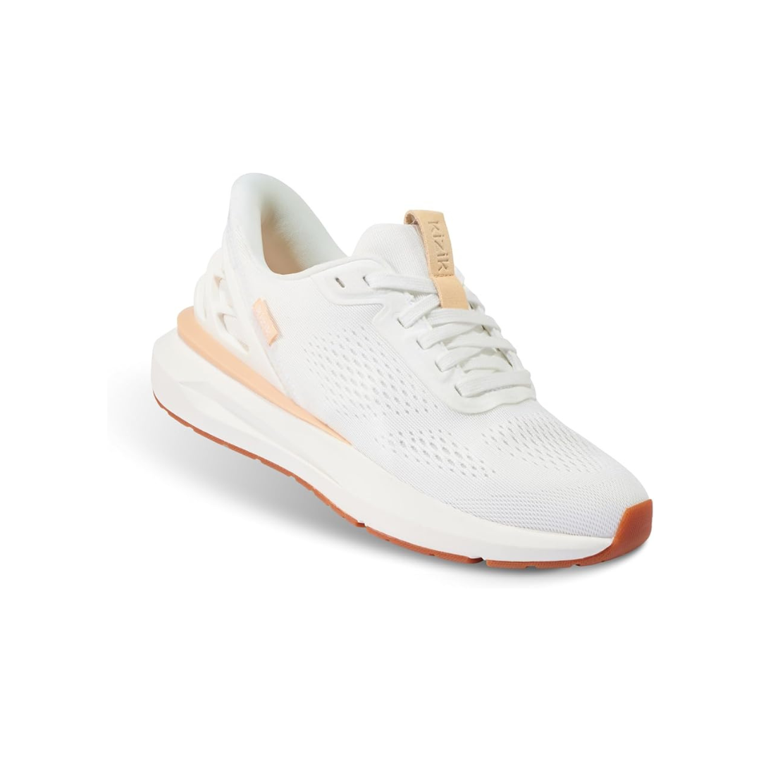 White APL running shoe with light peach accents and a cushioned sole.